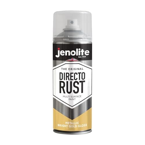 Image of JENOLITE Directorust Metallic Gloss Spray Paint | BRIGHT GOLD | 400ml | Multi-Surface Bright Gold Spray Paint for Metal, Wood, Plastic | All-In-OnePrimer, Undercoat and Topcoat | Interior & Exterior