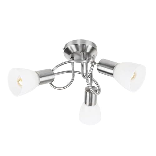 Image of MiniSun | Modern 3 Way Brushed Chrome Curved Ceiling Light with Frosted Opal Glass Shades | Ceiling Spots, Home Décor & Improvement Essential | Mains Wired