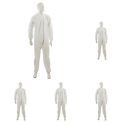 Image of Silverline 656617 Disposable Overall,White,L 128cm (50") (Pack of 5)