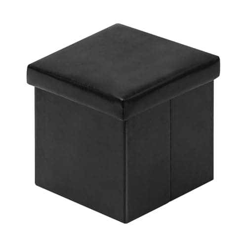 Image of Bonlife Black Foldable Storage Ottoman,Toy Chest Boxes for Kids,Folding Faux Leather Footstools Small Seat 30x30x30cm (belike 11.8")