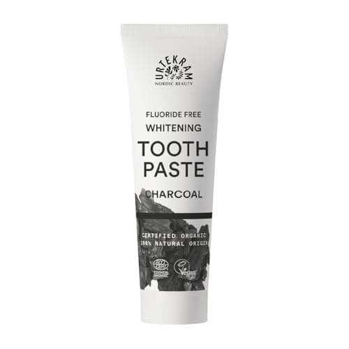 Image of Urtekram Charcoal Toothpaste – Natural Fluoride-Free Toothpaste – Gently Whitening with Organic Aloe Vera & Myrrh – Vegan & Certified Organic – Fresh Breath, 75 ml