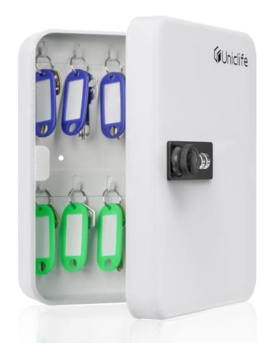 Image of Uniclife 20 Position White Key Cabinet with Combination Lock Resettable Black Digital Security Storage Box Steel Key Organizer with Colorful Key Tag Labels Stickers and Hooks