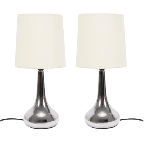 Image of ValueLights | Silver Chrome Teardrop Touch Dimmer Table Lamps with Cream Shade | Home Décor, Bedside & Desk Lamp | Includes Bulb
