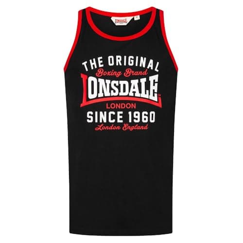 Image of Lonsdale London Andover Men's Tank Top Black Basics, Casual Wear, Streetwear, Black/Red/White, XL