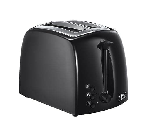 Image of Russell Hobbs Textures 2 Slice Toaster (Extra Wide Slots, 6 Browning levels, Frozen, cancel & reheat function with indicator lights, Removable crumb tray, 850W, Black matt & high gloss finish) 21641