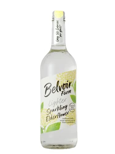 Image of Belvoir Farm Lighter Sparkling Elderflower - Hand Picked Elderflowers | 30% Less Sugar only 50 Calories | 100% Natural Ingredients | Suitable for Vegetarians & Vegans - 6 x 750ml Bottles