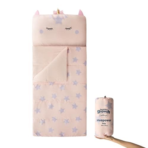 Image of Silentnight Healthy Growth All-In-One Sleepover Bag - Sleep Bag & Built-In Pillow for Comfort and Convenience - Super Soft and Cosy Brushed Microfibre Travel Nursery Sleeping Bag - 160x70cm, Unicorn
