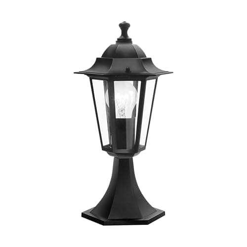 Image of Eglo Laterna 4 Outdoor Lamp, 6 Panel Pedestal Light, Black Cast Aluminium and Glass Base, E27 Socket, IP44