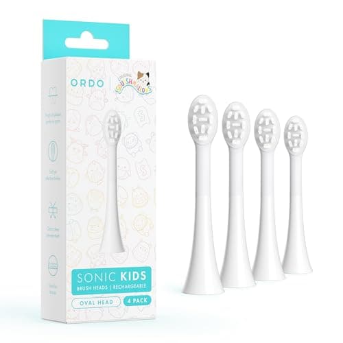 Image of ORDO Sonic Squishmallows Kids Toothbrush Heads for Electric Rechargeable Toothbrush, Soft Bristles, for Children Ages 4 and Up, White (Pack of 4)