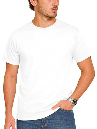 Image of LUXY LINE Men’s Plain T-Shirt Crew Neck & Short Sleeve Cotton Top for Adults Soft and Durable Gym Tees for Men (S-2XL) White