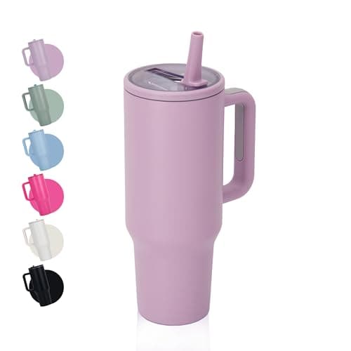 Image of CherryKelly 40oz (1200ml) Tumbler with Handle & Flip Straw | Stainless Steel Travel Coffee Mug | Insulated Thermal Cup | Hot & Cold Drinks Water Bottle | BPA-Free - Lilac Purple