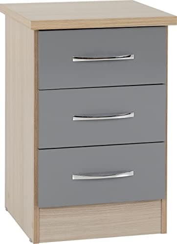 Image of Seconique Nevada 3 Drawer Bedside in Grey Gloss/Light Oak Effect Veneer