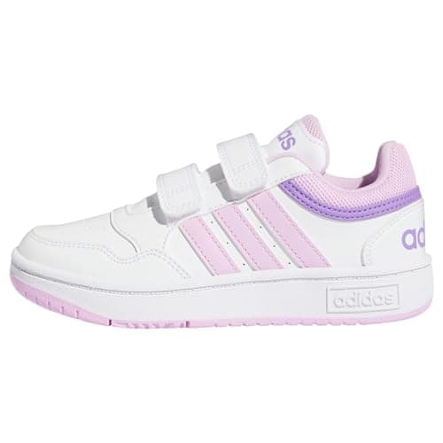 Image of adidas Unisex Kids Hoops Lifestyle Basketball Hook-and-Loop Shoes, Cloud White/Lilac/Violet Fusion, 2 UK