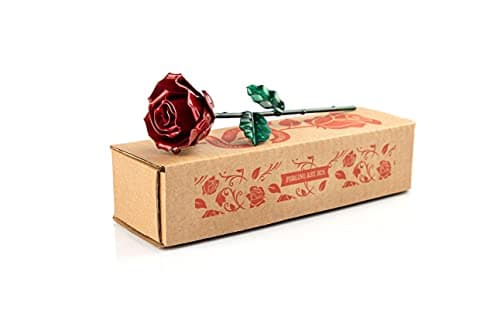Image of Forging Art Bcn® Hand Forged Eternal Wrought Iron Rose - Gift for Valentine's Day, Mother's Day, 6th Year Wedding Anniversary (Red/Green Without Base)
