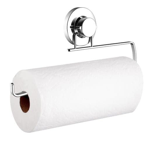 Image of Poywaze Kitchen Roll Holder with Suction Cup, No Drilling Wall Mounted Paper Towel Holder, Waterproof Rustproof Stainless Steel Silver Kitchen Towel Holder