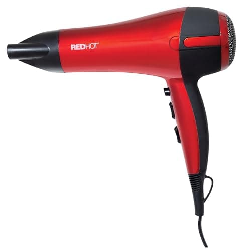 Image of Red Hot 37060 2200W Professional Hair Dryer/Removeable Nozzle / 3 Heat Settings, 2 Speed Settings & Cool Air Mode/Salon Quality/Red Coloured