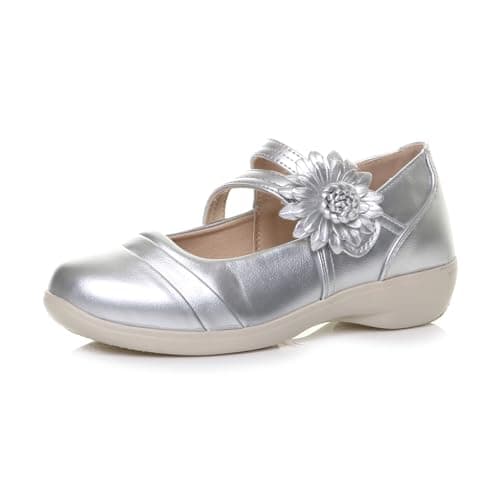 Image of AJVANI Flat Grip Sole Padded Mary Jane Hook&Loop Comfort Shoes Size 6 39 Silver