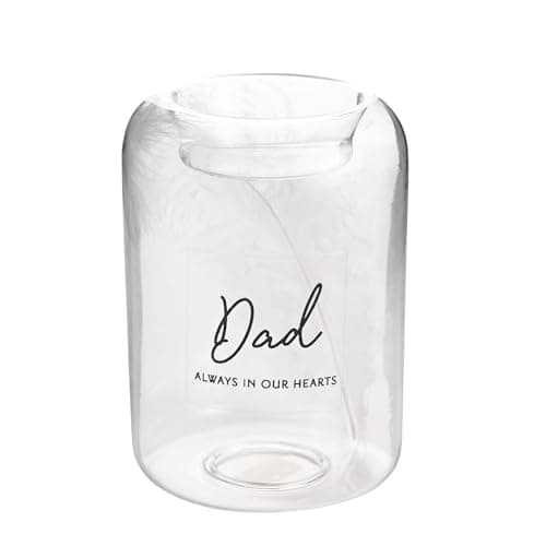 Image of Widdop Thoughts of You Glass Tea Light Holder With Feather Inside - Dad - Memorial Commemorative Light Present Memory Sentimental Message