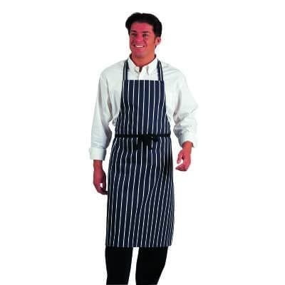 Image of Denny's Navy Blue Butchers Stripe Apron 100% Cotton *LONG TIES*DP85AQ