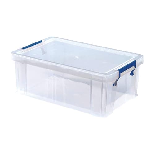 Image of BANKERS BOX 10L Plastic Storage Boxes with Lids. ProStore Super Strong Plastic Storage Boxes (14 x 34 x 21.5cm), Made in the UK, Clear