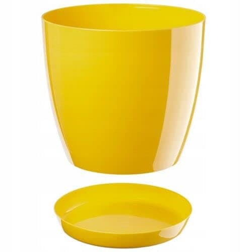 Image of B2C Plant Pot Flower 20 Colours 9 sizes Gloss Plastic Plant Pots Planter Saucer Tray Deco (16 cm/ 6.3 inch, Yellow)