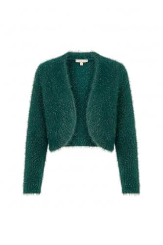 Image of Yumi Green Metallic Fluffy Eyelash Bolero (UK, Alpha, S, Regular, Regular, Green)