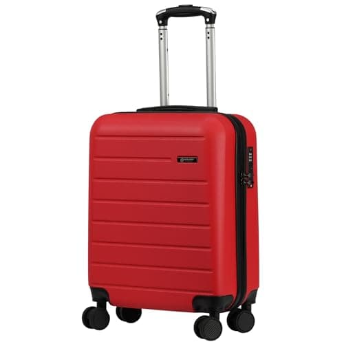 Image of Rocklands® Lightweight 4 Wheel Hard Shell Luggage Suitcase Ryanair Cabin Travel Bag 55x40x20cm - ABS822 (Red)