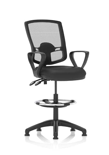 Image of Dynamic Eclipse Plus II Lever Task Operator Chair Deluxe Mesh Back With High Rise Draughtsman Kit With Loop Arms Black Bonded Leather