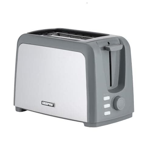 Image of Geepas 2 Slice Bread Toaster with 7 Level Browning Control | Removable Crumb Tray, Defrost, Reheat & Cancel Function, Cord Storage | 2 Year Warranty, 750W, Grey