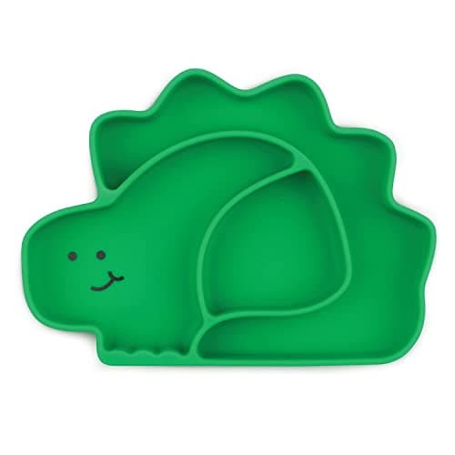 Image of Bumkins Silicone Grip Dish, Suction Plate, Divided Plate, Baby Toddler Plate, BPA Free, Microwave Dishwasher Safe - Green Dino