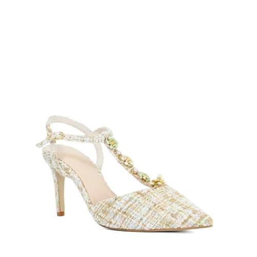 Image of Dune London Ladies Cornelia Boucle T-Bar Embellished Studded Open Courts Size UK 3 Court Shoes Multi