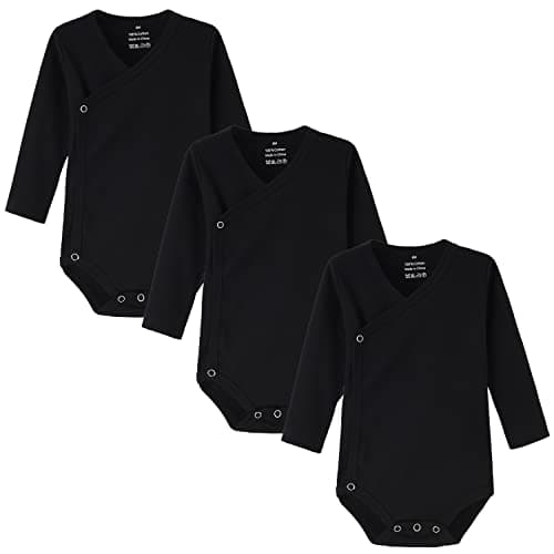 Image of BINIDUCKLING 3 Pack Baby Long Sleeve Side Snap Bodysuit, 100% Cotton Baby Grows - Solid Baby Onesies for Boys Girls 0-3 Months, Black