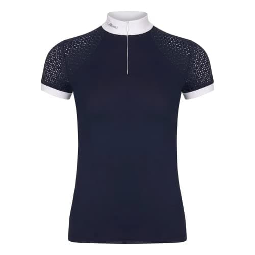 Image of LeMieux Women’s Equestrian Show Shirt - Short Sleeve Horse Show Competition Top - Athletic Shirts & Horseback Riding Apparel - (Navy/UK08)