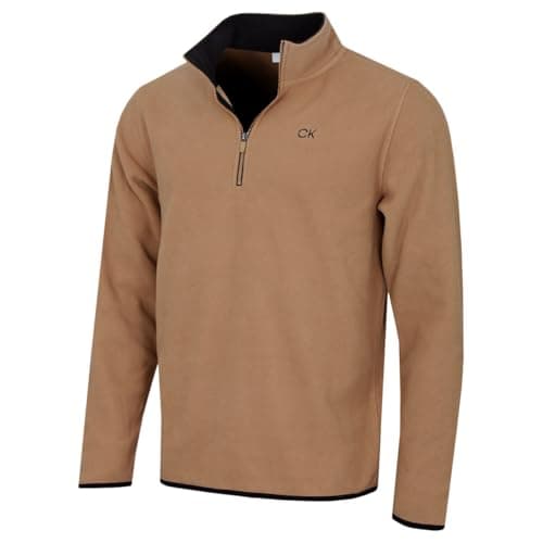 Image of Calvin Klein Mens Polar Fleece 1/2 Zip Stretch Sweater - Tan - L