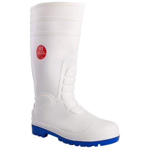 Image of MyShoeStore Steel Toe Cap Wellington Boots with Anti-Slip Sole, PVC/Nitrile Construction, Oil Resistant, Safety Certified Work Boots, White, 11 UK