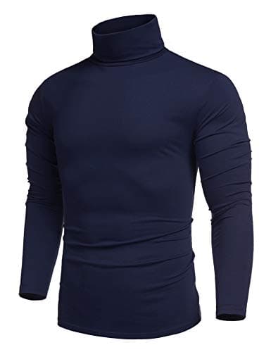 Image of COOFANDY Jumpers Mens Turtleneck Tops Roll Neck Tops Turtle Neck Sweater Long Sleeve Knitted Sweater Turtle Neck Tops Roll Neck Jumpers Winter Sweatshirt Navy Blue S