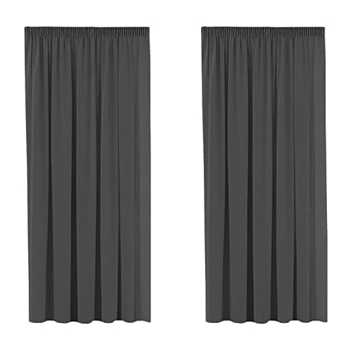 Image of H.Versailtex 2 Pieces Blackout Pencil Pleat Curtains Draperies Room Darkening Thermal Insulated Energy Saving Drapes for Living Room with Two Free Tiebacks - Charcoal Grey, 46" by 54"