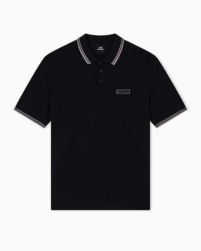Image of Armani Exchange Men's Short-Sleeved Side Logo Three-Button Collar Polo Shirt, black, M