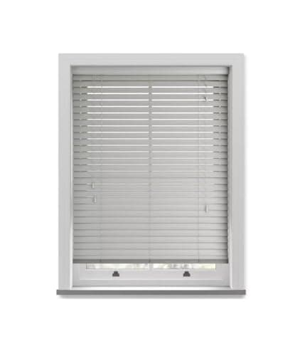 Image of 50mm Slat Grey Grained Faux Wood Venetian Blind With Strings 150cm Drop - 50cm