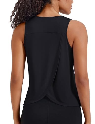 Image of PINSPARK Workout Tank Tops for Women Sleeveless Sport T-Shirt Gym Running Top Athletic Vest Racerback Yoga Shirts Open Back Black M
