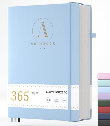 Image of Umriox Notebook A4, 365 Pages Thick 100gsm Paper Notepad Note Book Hardback with Inner Pocket, Leather Journals for Travel, Work,School,College Ruled 21.3 x 27.9cm - Light Blue