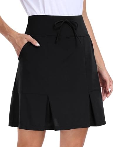Image of MoFiz Ladies Tennis Skirts with Shorts Athletic Golf Skort High Waisted Mini Pleated Skirt Running Workout Active Sports Skirts Pockets Black US Size 2XL