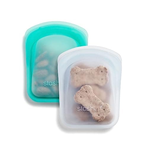 Image of Stasher Pocket Reusable Freezer Bags (Clear/Aqua) | Silicone Food Bags For Travel and Food Storage | Small Snack Bags |21cm x 14cm x 1.9cm / 118ml
