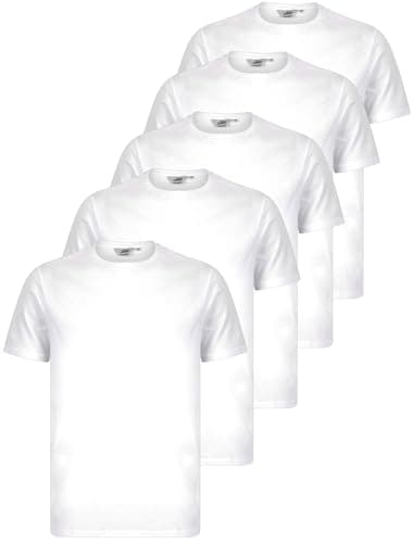 Image of Tokyo Laundry Men's (Pack of 5) Cotton Jersey Plain Crew Neck T-Shirt Set Bright White