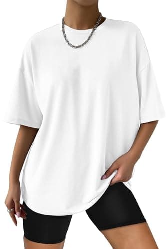 Image of AirMood Womens Oversized Loose Fit T Shirts Tops Summer Short Sleeve Oversize Tee Tshirt (White,XL)