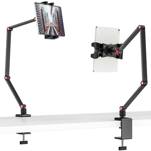 Image of Jubor Tablet Desk Stand, iPad Holder for Table 360° Swivel, Tablet Holder with Adjustble Long Arm, Foldable Desktop Tablet Mount Clamp for iPad Pro Air Mini, 4.7"-12.9" Tablets Phones
