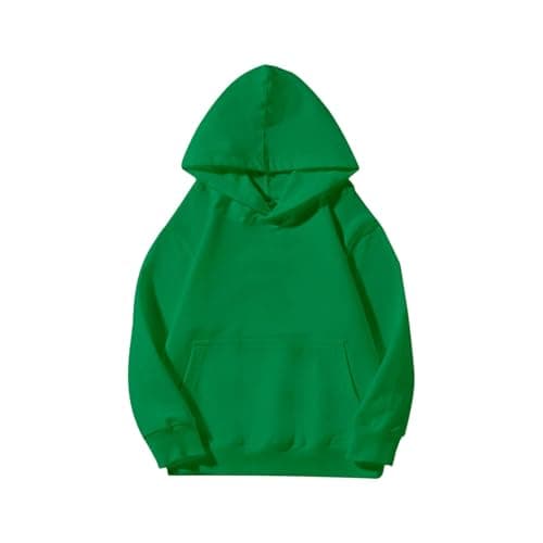 Image of Boys Girls Plain Hoodie with Pocket Loose Hoodies Kids School Jumper Solid Color Long Sleeve Hooded Sweatshirt Cotton Sports Pullover Outdoor (Green, 9-10 Years)