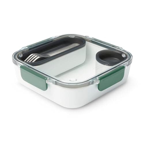 Image of BLACK+BLUM | Bento Box Style Compartment Food Container | Packed Lunch Box for Kids and Adults with Stainless-Steel Travel Fork, BPA-Free, Leak-Proof, Microwave Safe | Olive Green, 1 L / 34 fl oz