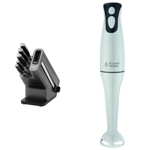 Image of Ninja Foodi StaySharp Knife Block with Integrated Sharpener, 5-Piece Knife Set Includes Chef Knife & Russell Hobbs Food Collection Electric Hand Blender, 2 Speeds and Pulse Technology