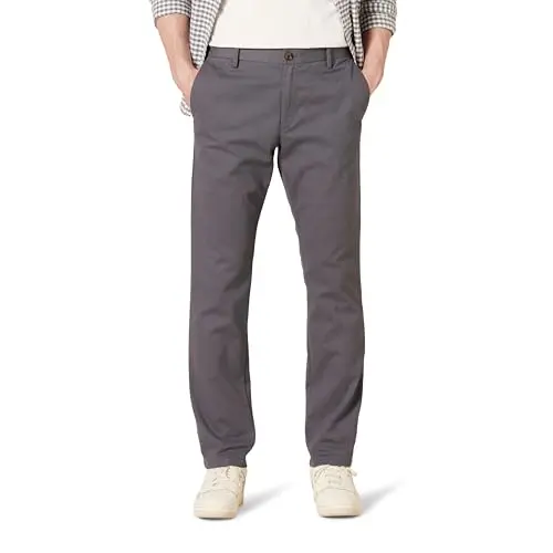Image of Amazon Essentials Men's Slim Fit Wrinkle-Resistant Flat-Front Work Chino Trousers, Charcoal, 34W / 30L